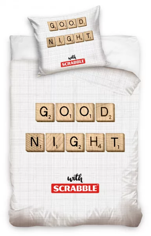 Parure lit Housse de couette réversible SCRABBLE 140x200cm 100% Coton goog night
