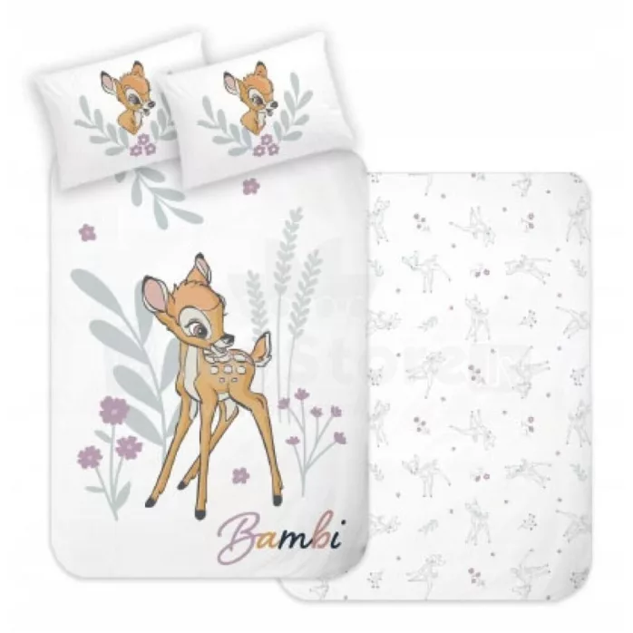 Parure lit Housse de couette réversible Disney BAMBI 100 × 135 cm 100% coton - Blanc
