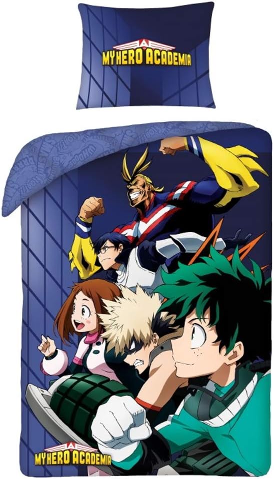 L'ensemble de literie My Hero Academia : Parure lit Housse de couette réversible enfan en coton doux 140 x 200 cm et taie d'oreiller - Lit 1 place