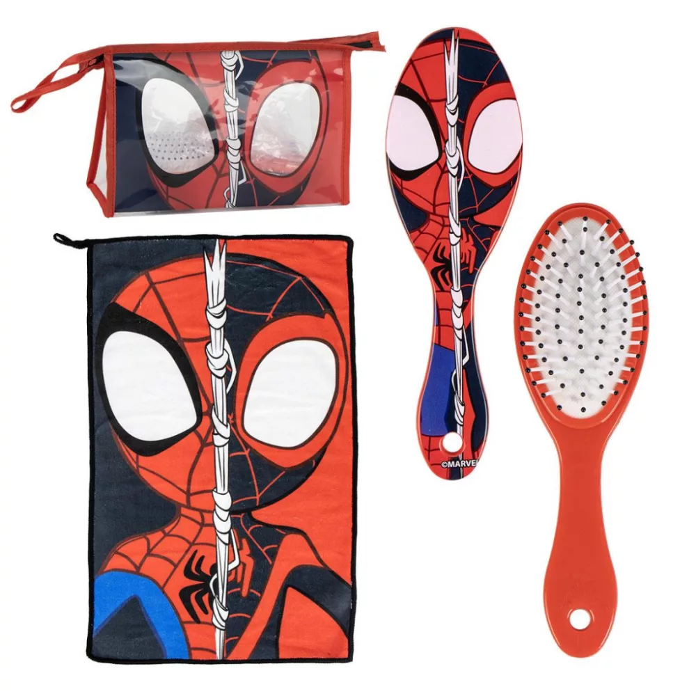 Trousse de toilette enfant Spiderman Spidey avec brosse à cheveux et serviette main - ensemble de voyage