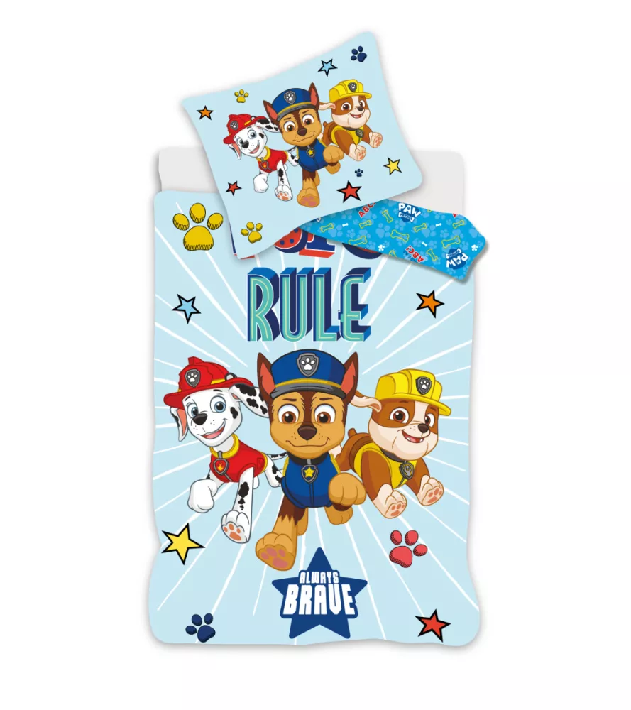 Parure lit Housse de couette La PAT' PATROUILLE réversible 100% coton - 100 x 140 cm - pour enfant Paw Patrol Pat Chase étoiles