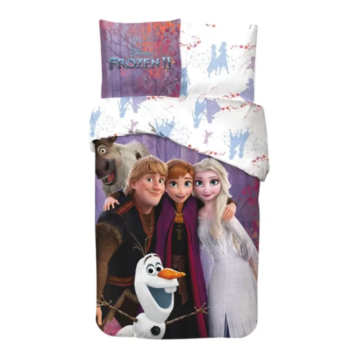 Ensemble de literie magique Disney Frozen - Housse de couette 140x200 cm et taie d'oreiller 65x65 cm en pur coton - Lit 1 place