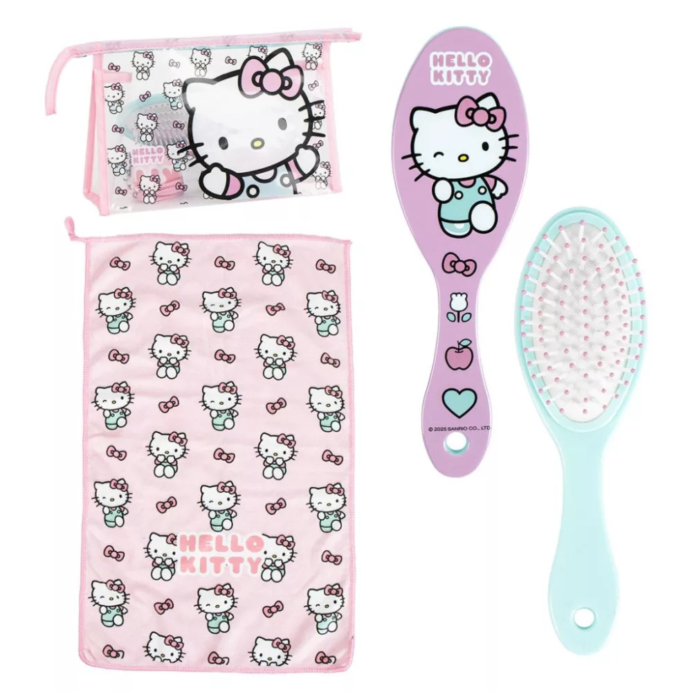 Trousse de toilette enfant HELLO KITTY avec brosse à cheveux et serviette main - ensemble de voyage