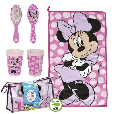 Trousse de toilette enfant MINNIE MOUSE avec gobelet, brosse à cheveux et serviette main - ensemble de voyage disney