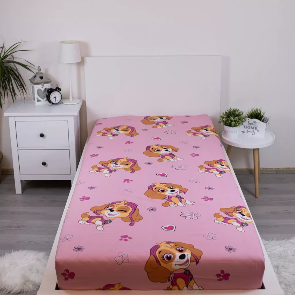 Drap housse lit enfant 90 x 200 cm PAT PATROUILLE - 100% Coton - Rose Stella