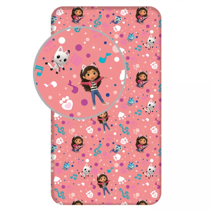 Drap housse lit enfant 90 x 200 cm GABBY'S DOLLHOUSE - 100% Coton - Rose