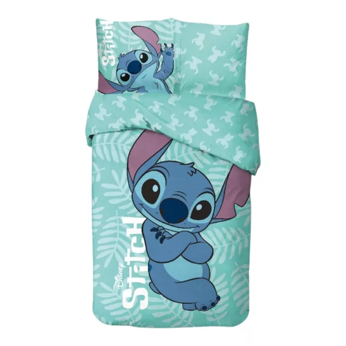 Ensemble de literie magique Ohana Lilo et Stitch - Housse de couette 140x200cm et taie d'oreiller 65x65cm, en coton doux - Lit 1 place