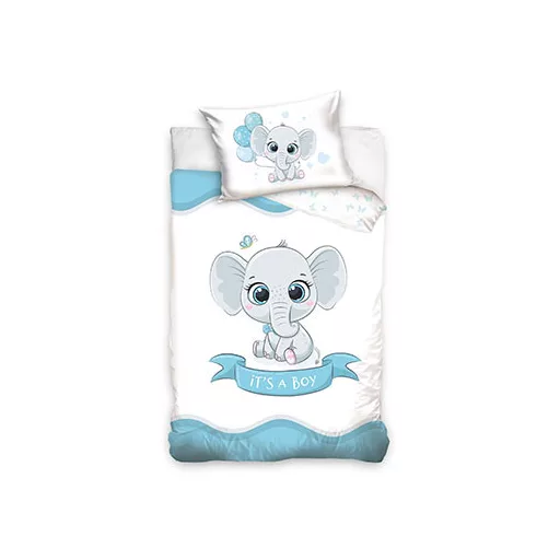Parure lit Housse de couette réversible " Elephant It's a Boy kids " 100% coton pour bébé 100 × 135 cm