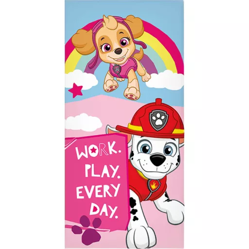 Serviette de plage ou Drap de bain PAT PATROUILLE - 70 x 140 cm - 100% Coton - Paw Patrol work and play