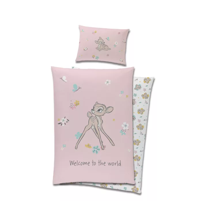 Parure lit Housse de couette réversible Disney BAMBI 100 × 135 cm 100% coton - Rose