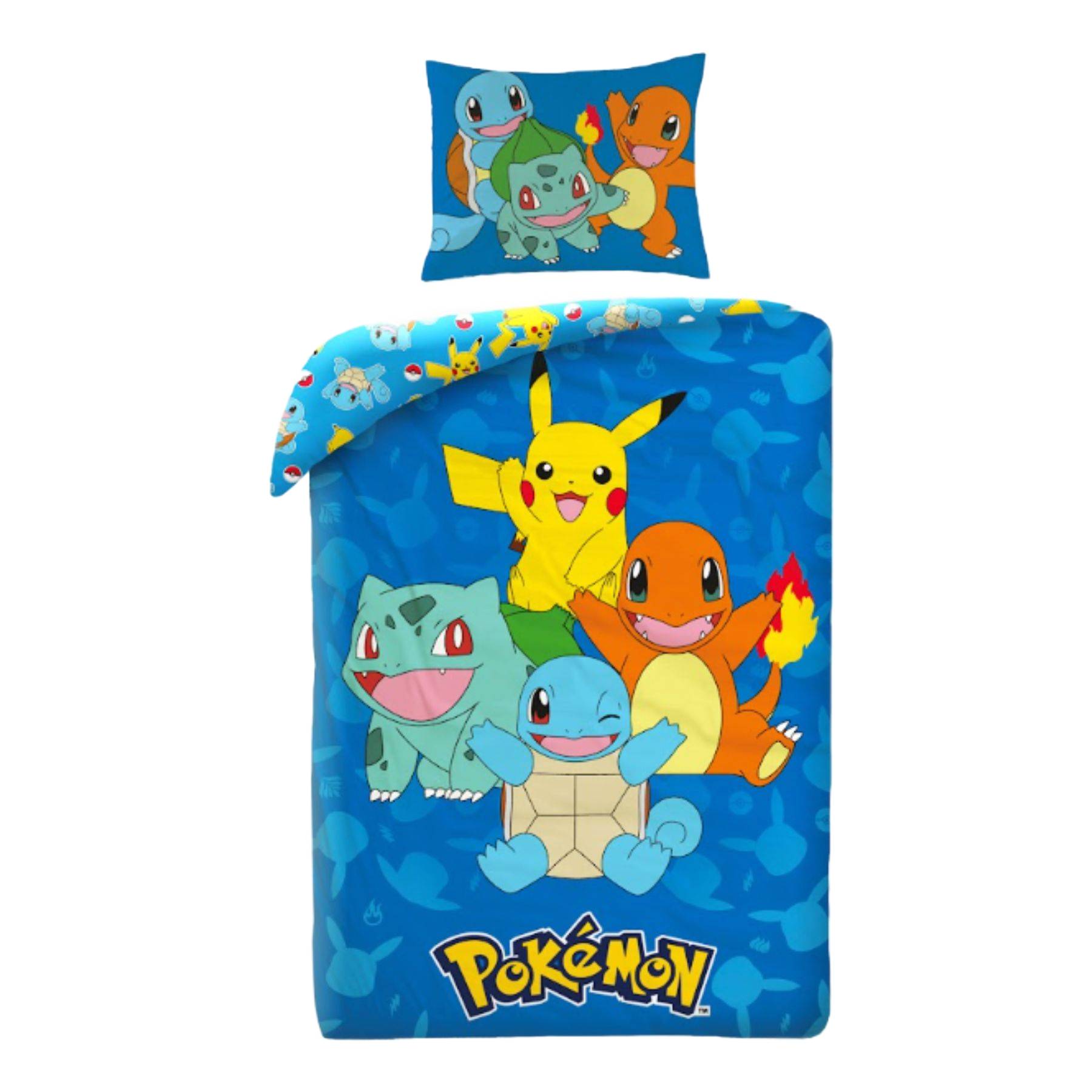 Parure lit Housse de couette 140x200cm POKEMON réversible Pikachu Carapuce Bulbizarre Salamèche