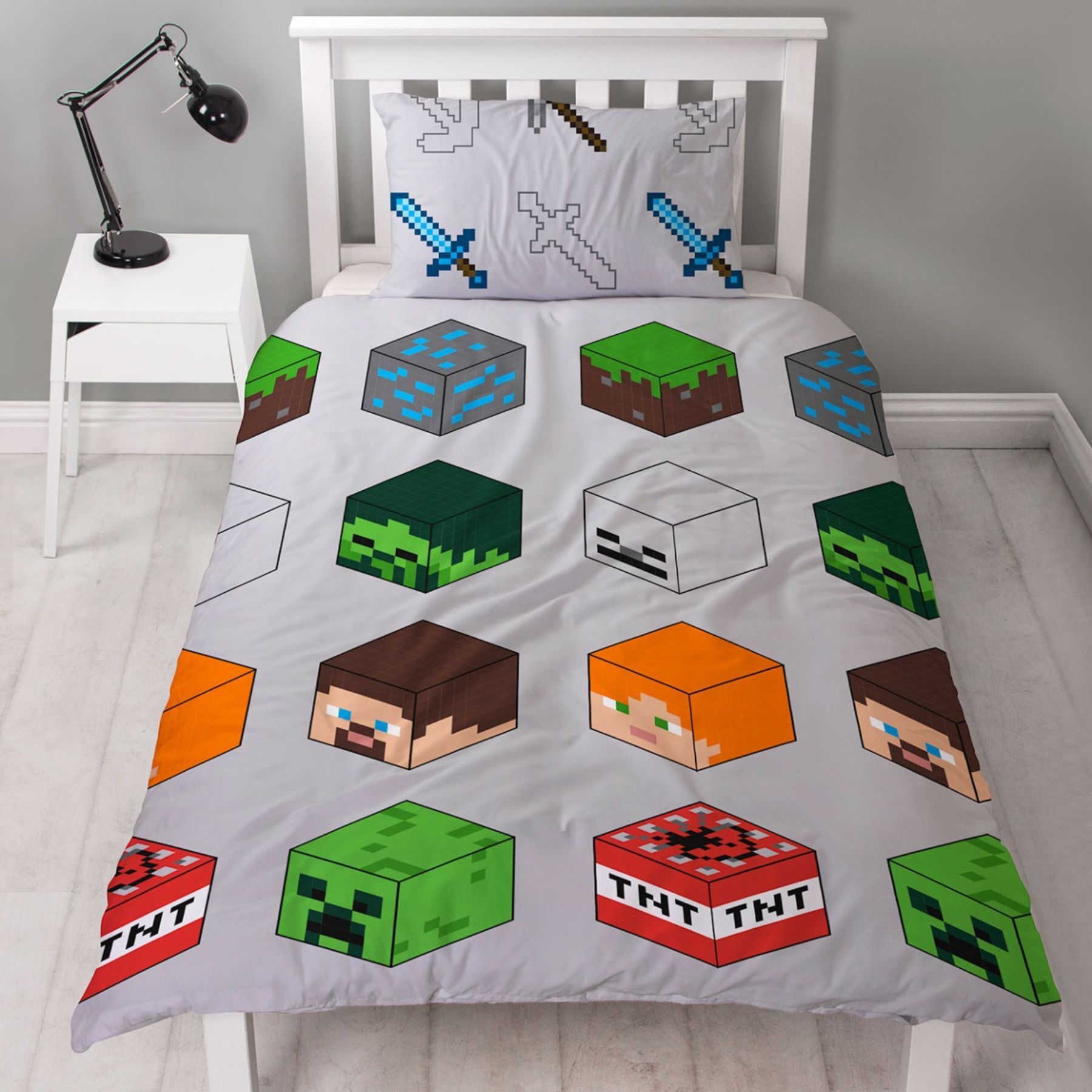 Parure lit Housse de couette réversible MINECRAFT 140x200cm - Pixel