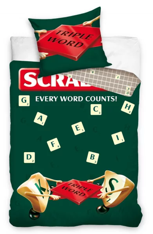 Parure lit Housse de couette réversible SCRABBLE 140x200cm 100% Coton triple word