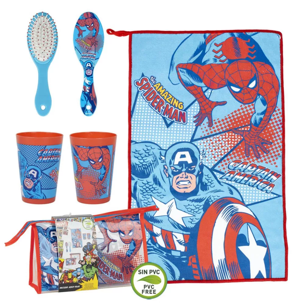 Trousse de toilette enfant AVENGERS avec gobelet, brosse à cheveux et serviette main - ensemble de voyage