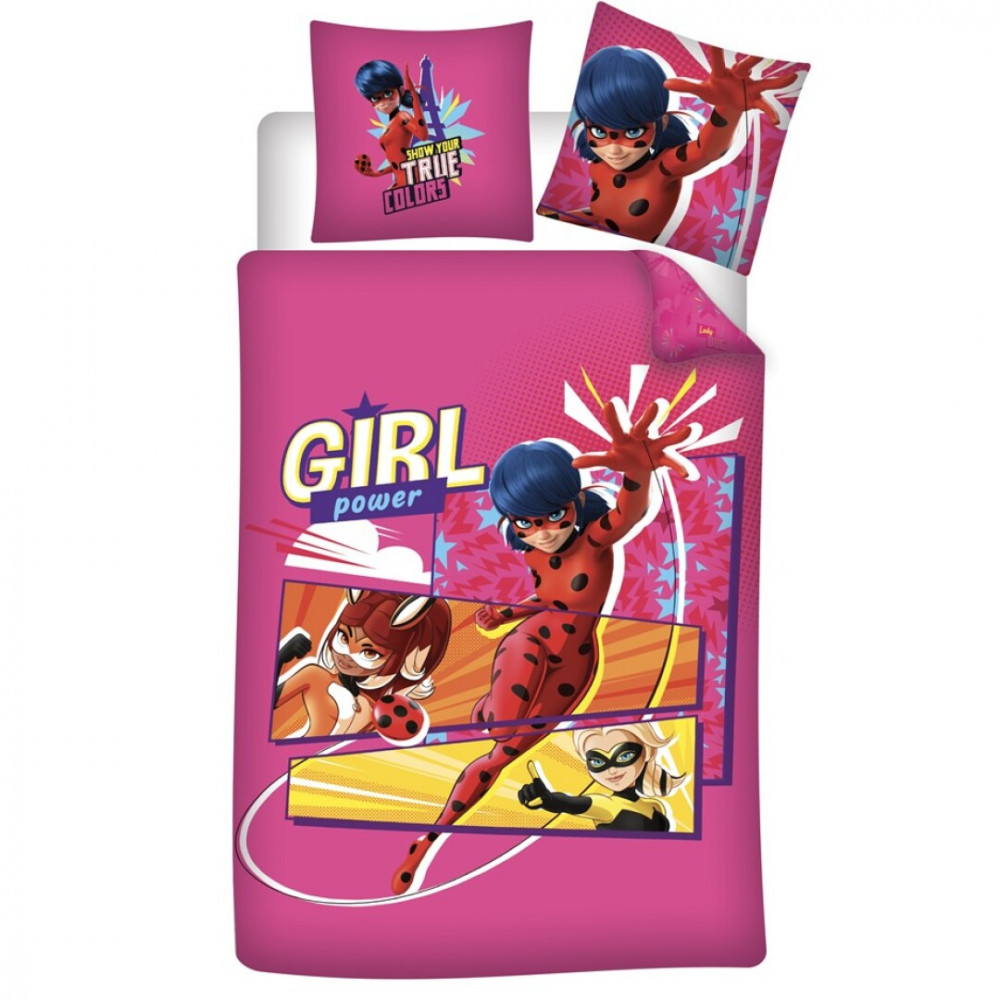 Parure lit Housse de couette Miraculous Ladybug 140x200cm pour fille The Girls