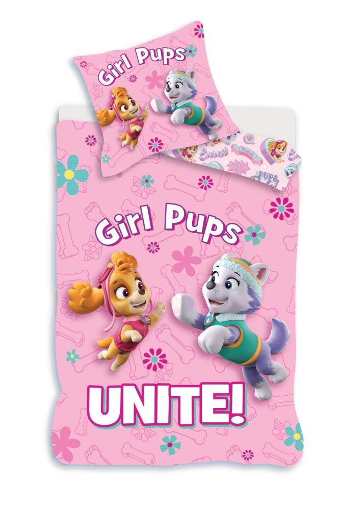 Parure lit Housse de couette La Pat' Patrouille pour enfant fille Paw Patrol Skie Unicorn - réversible 100x140cm 100% coton