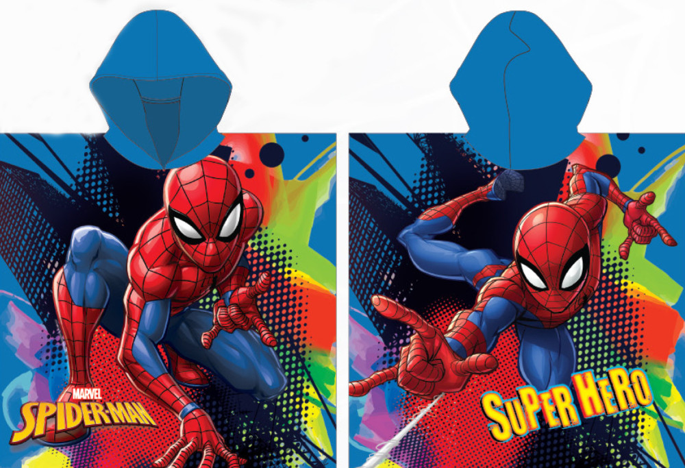 Poncho de plage Spiderman bleu 55x110 cm (séchage rapide)