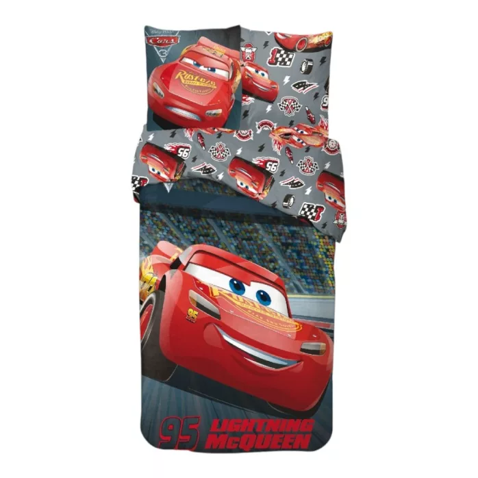 Linge de lit Disney Cars ultra-confortable - Housse de couette 140x200 cm avec taie d'oreiller 65x65 cm - Offrez à votre enfant des nuits de course et d'aventure!