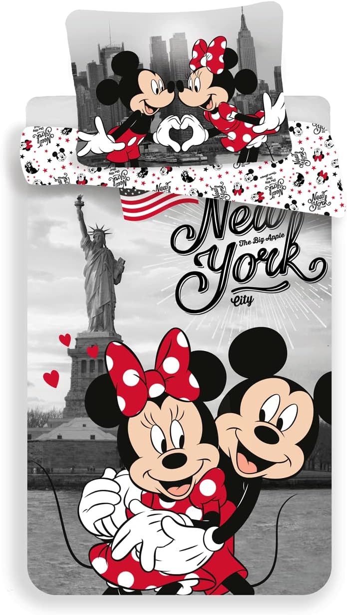 Parure lit Housse de couette réversible disney MICKEY MINNIE NEW YORK - 140x200cm - 100% coton - chambre enfant