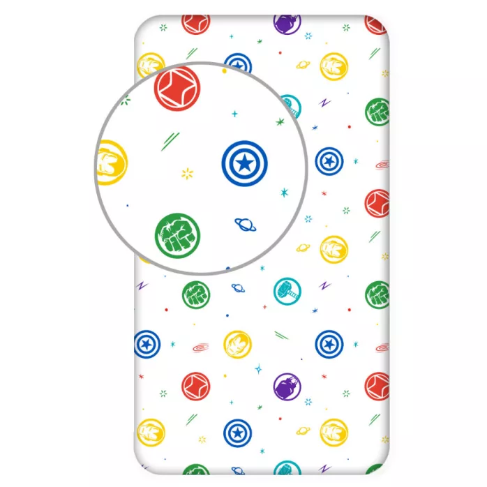 Drap housse lit enfant 90 x 200 cm AVENGERS Marvel - 100% Coton - Symbols
