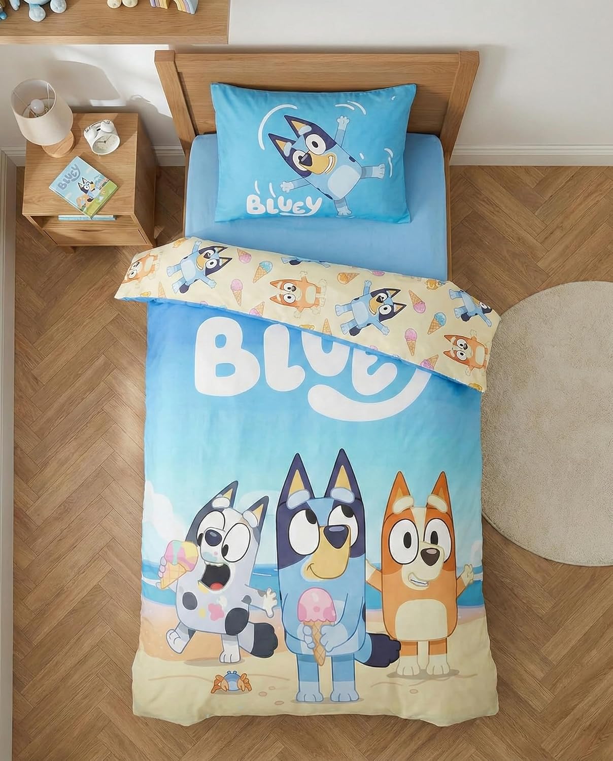 Parure lit Housse de couette réversible BLUEY 100x135cm 100% Coton - Bingo plage