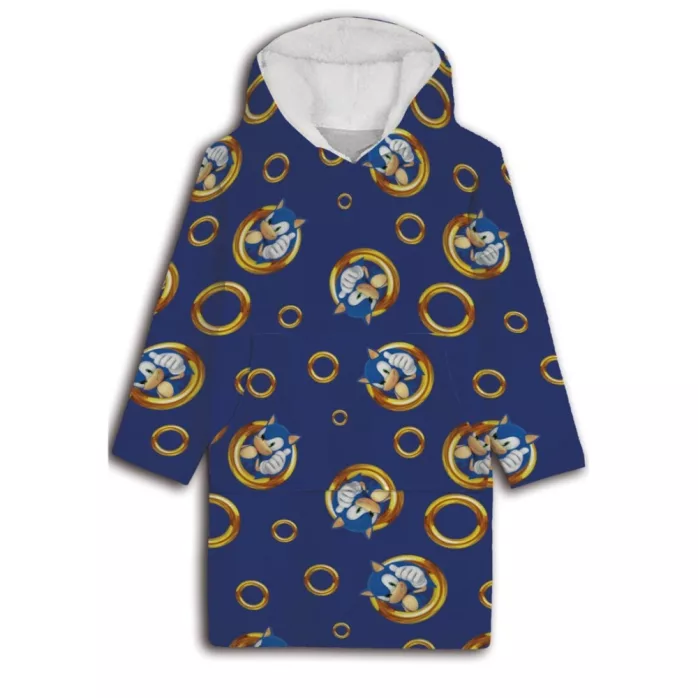Poncho Polaire SONIC - Plaid pyjama enfant - couverture à manches - 8 à 13 ans