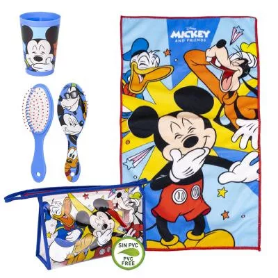 Trousse de toilette enfant DISNEY MICKEY friends avec gobelet, brosse à cheveux et serviette main - ensemble de voyage