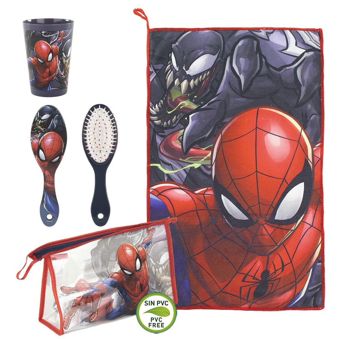 Trousse de toilette enfant SPIDERMAN avec brosse à cheveux et serviette main - ensemble de voyage