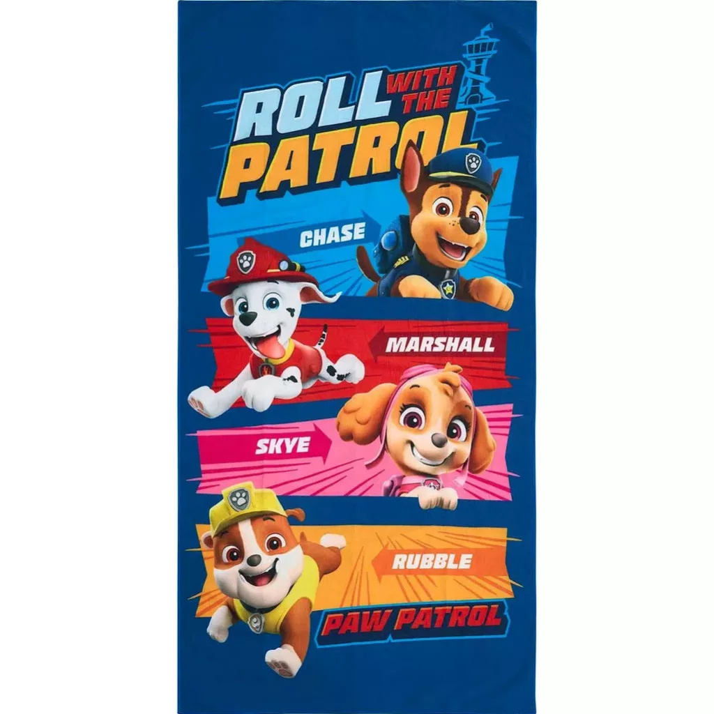 Serviette de plage ou Drap de bain PAT PATROUILLE - 70 x 140 cm - 100% Coton - Roll Patrol
