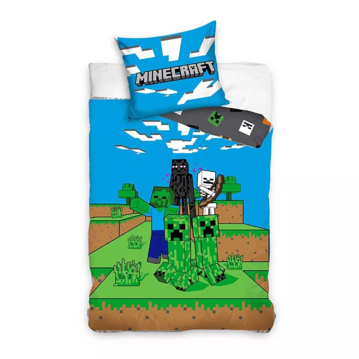 Parure lit Housse de couette réversible MINECRAFT - 140x200cm - 100% coton - chambre enfant ambush