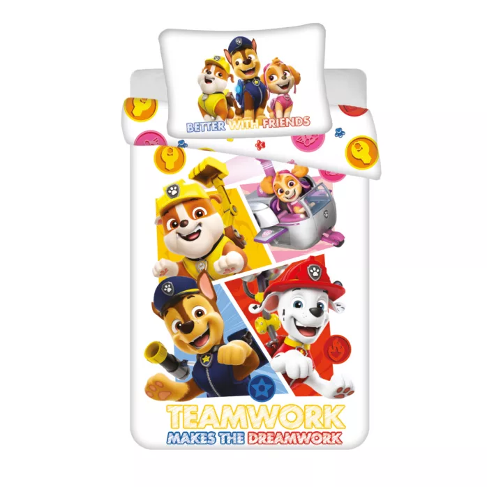 Parure lit Housse de couette réversible PAT PATROUILLE 100x135cm 100% Coton - Paw Patrol Teamwork