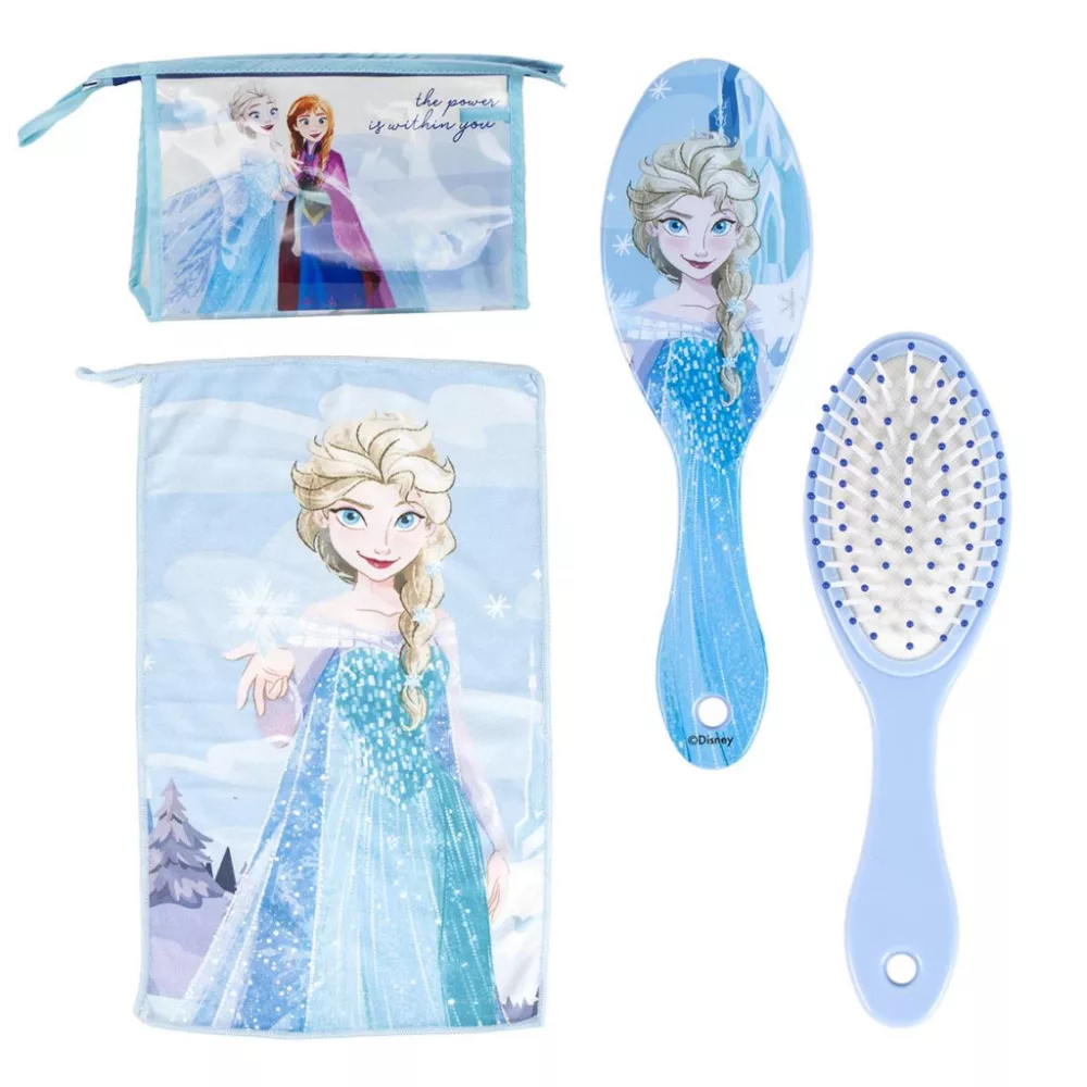 Trousse de toilette enfant LA REINE DES NEIGES avec brosse à cheveux et serviette main - ensemble de voyage disney Frozen