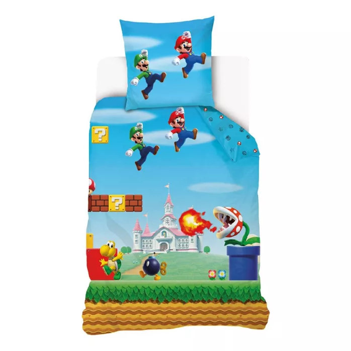 Parure lit Housse de couette réversible SUPER MARIO - 140x200cm - 100% coton - chambre enfant luigi
