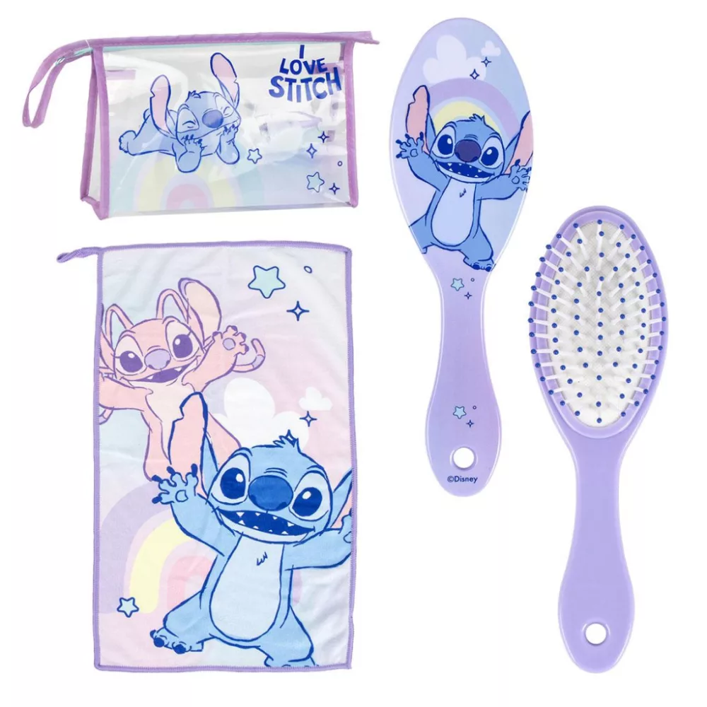 Trousse de toilette enfant LILO ET STITCH avec brosse à cheveux et serviette main - ensemble de voyage disney