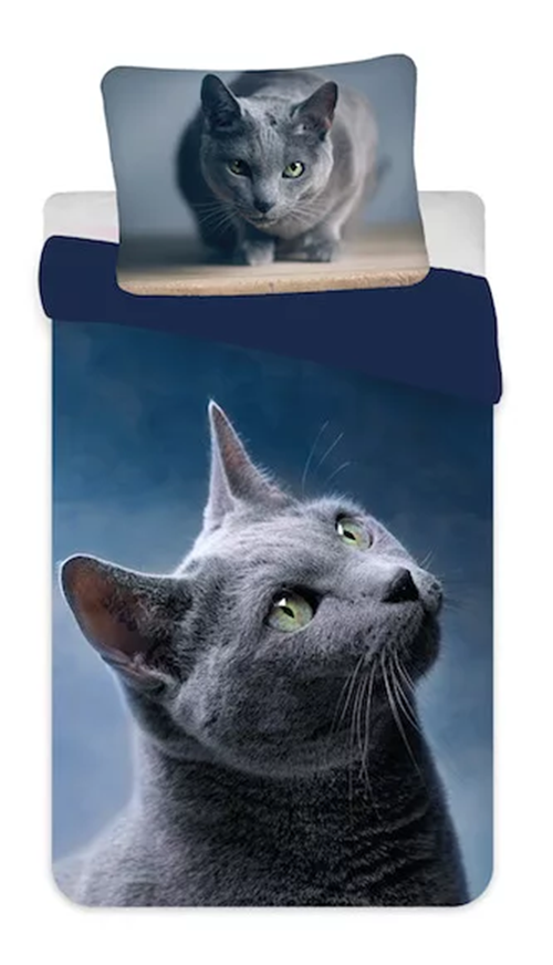Parure lit Housse de couette réversible CHAT mignon 140x200cm pour enfant
