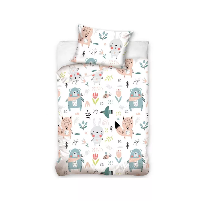 Parure lit Housse de couette réversible "Animals Forest" 100×135cm 100% coton pour bébé