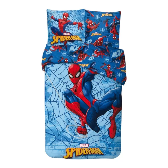 Ensemble de literie Spiderman, héros urbain - Housse de couette 140x200cm et taie d'oreiller 65x65cm en coton doux pour un sommeil héroïque et confortable.