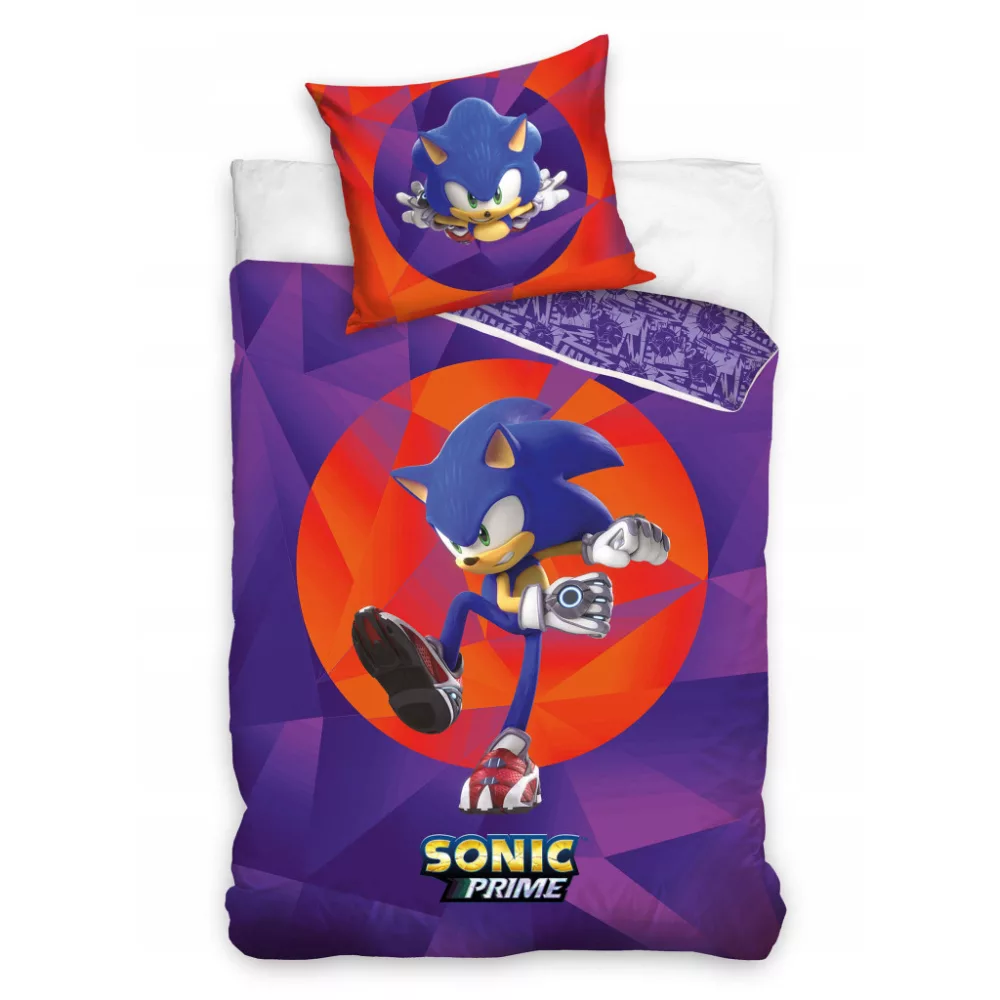 Parure lit Housse de couette réversible SONIC prime - 140x200cm - 100% coton - chambre enfant hedgehog purple
