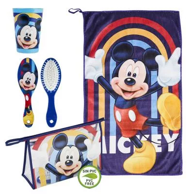 Trousse de toilette enfant DISNEY MICKEY mouse avec gobelet, brosse à cheveux et serviette main - ensemble de voyage