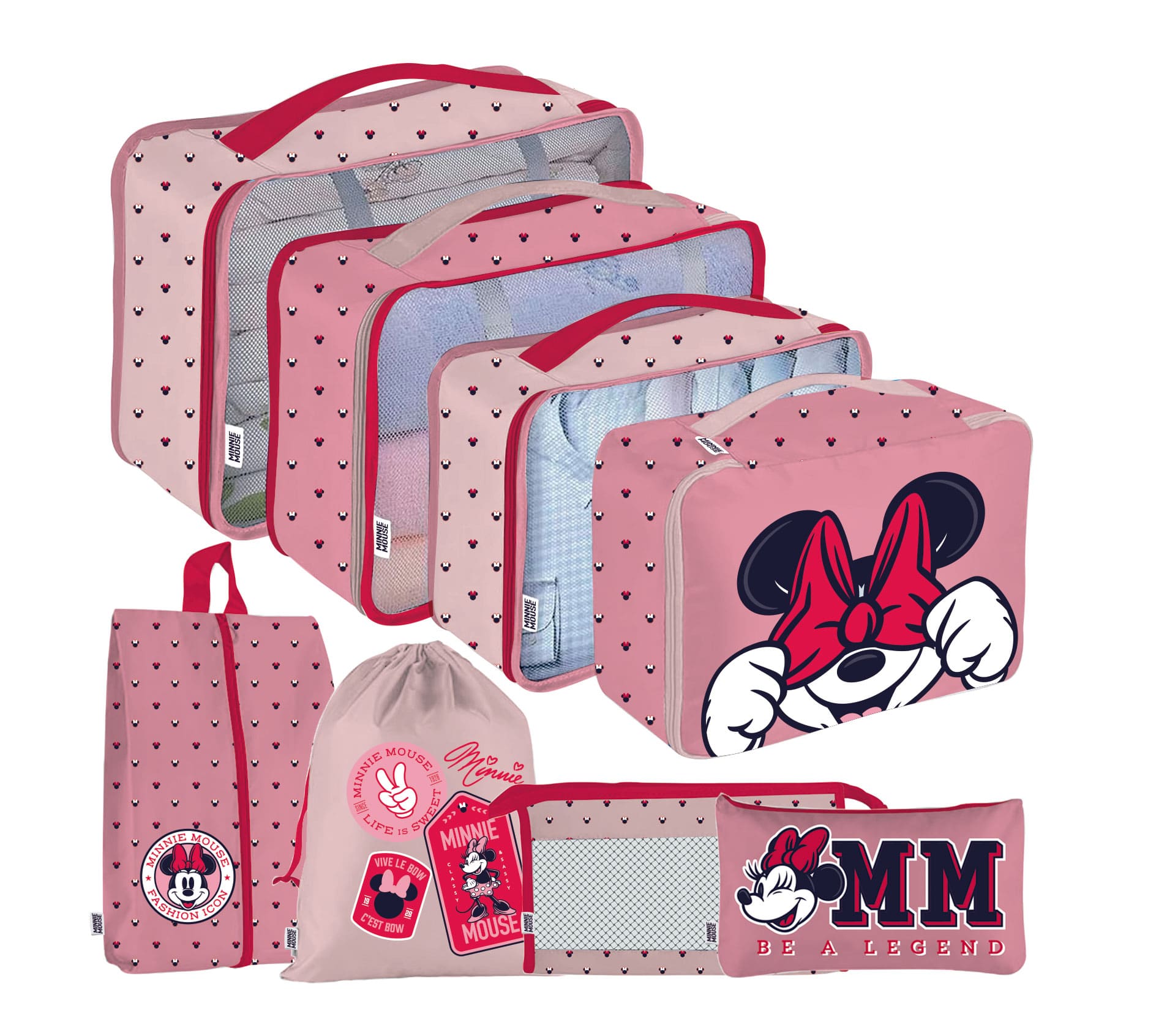 ENSEMBLE DE VOYAGE MINNIE MOUSE - ORGANISATEUR DE BAGAGES 8 PIÈCES