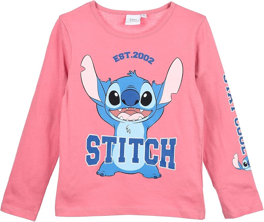 T Shirt à Manches Longues pour Fille - Disney Lilo et Stitch - 100% Coton - Rose - 6 ans