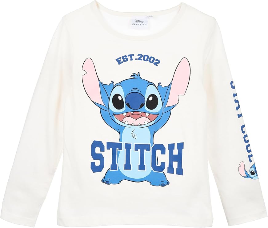 T Shirt à Manches Longues pour Fille - Disney Lilo et Stitch - 100% Coton - Blanc - 6 ans