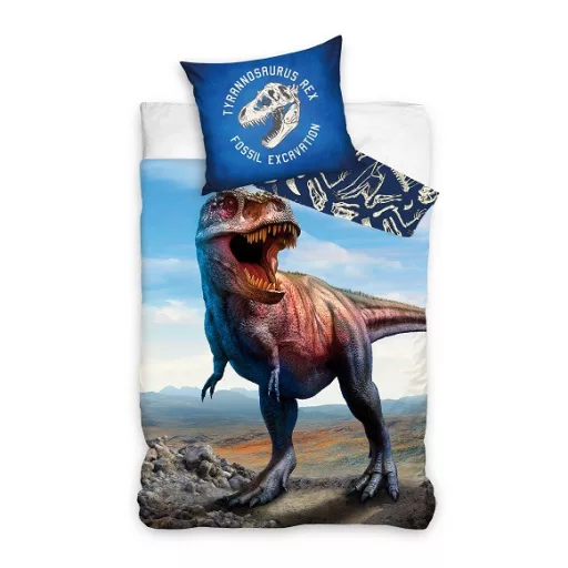 Parure lit Housse de couette réversible DINOSAURE 140x200cm 100% Coton - Tyrannosaure T-Rex