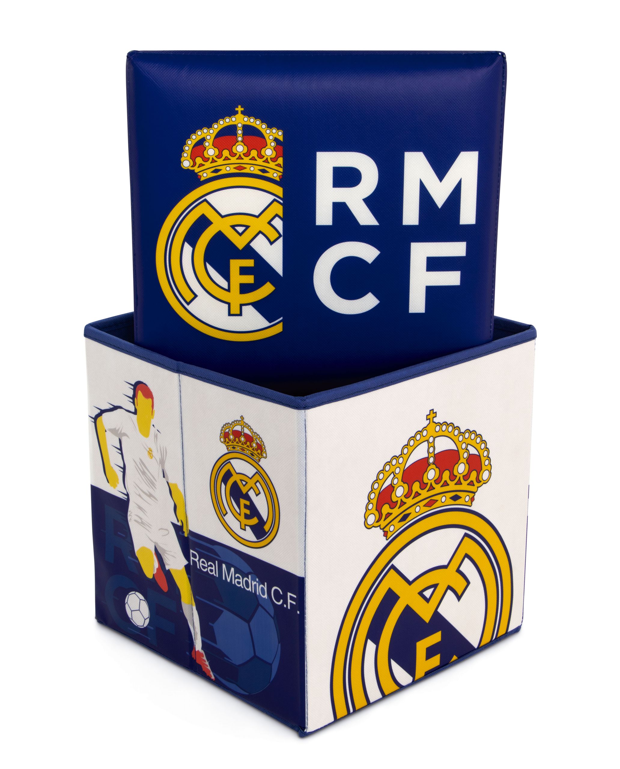 Pouf Coffre de rangement à jouets REAL MADRID chambre enfant garçon banc malle Box