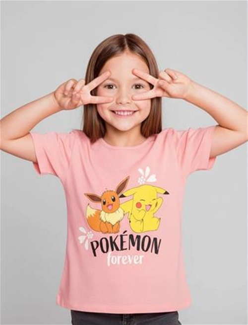 T-shirt fille POKEMON - 100% Coton - Rose - 8 ans