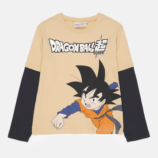T-shirt garçon manches longues DRAGON BALL SUPER - 100% Coton - Beige - Taille 5 ans