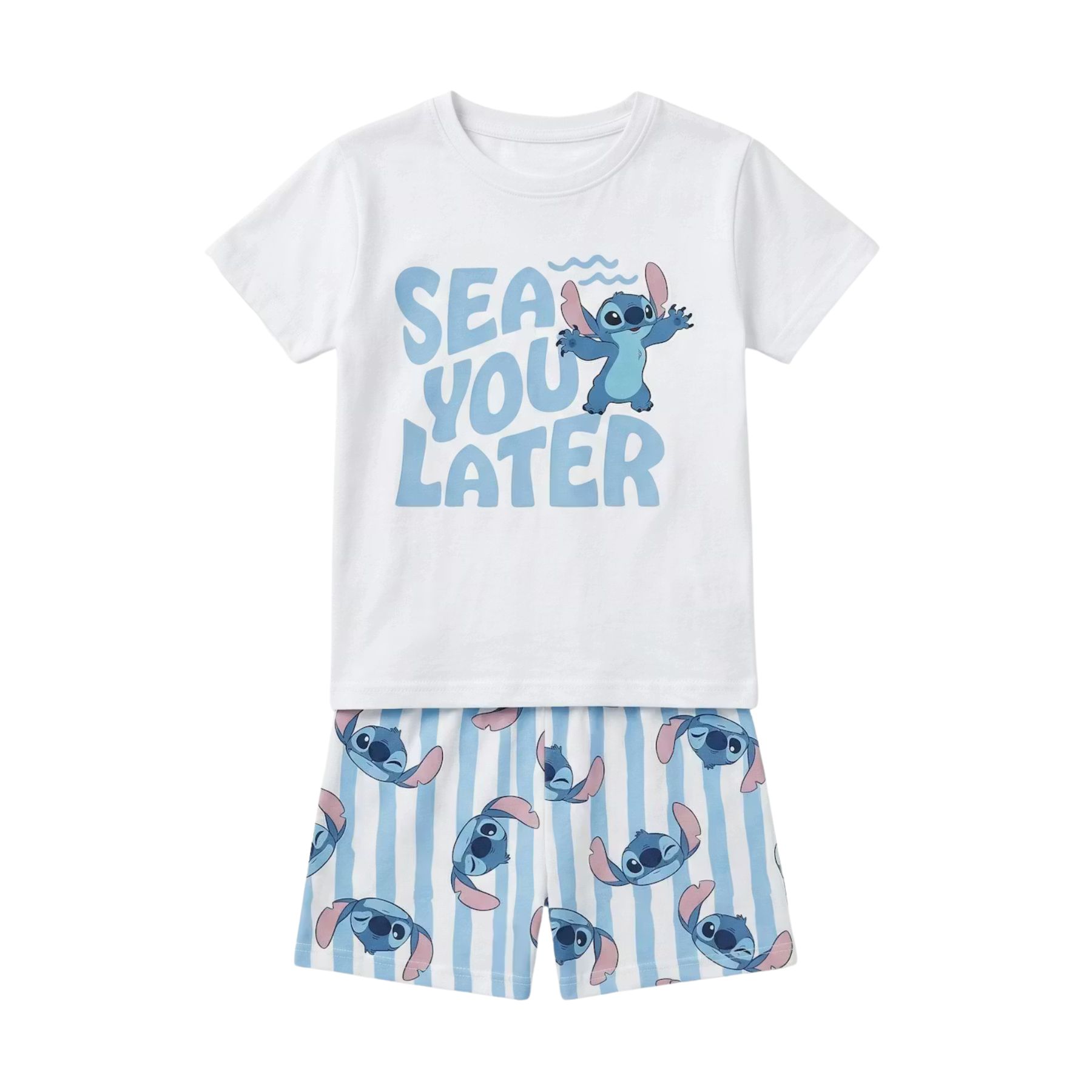 STITCH Pyjama Shortama enfants 100% Coton - Blanc et bleu - Disney Lilo et Stitch - Taille 6 ans