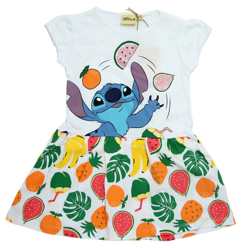 Robe d'été pour enfant Disney Lilo & Stitch - Licence Officielle - 100% Coton - Manches courtes - Taille 8 ans