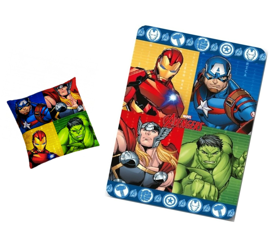 AVENGERS - Ensemble de voyage avec Plaid et Coussin